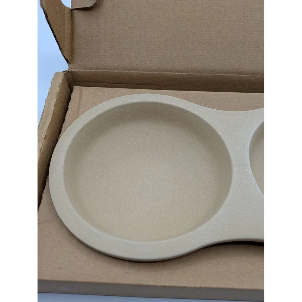 Pampered Chef Microwave Egg Cooker Stoneware 1372 Beige Double Well USA Tray